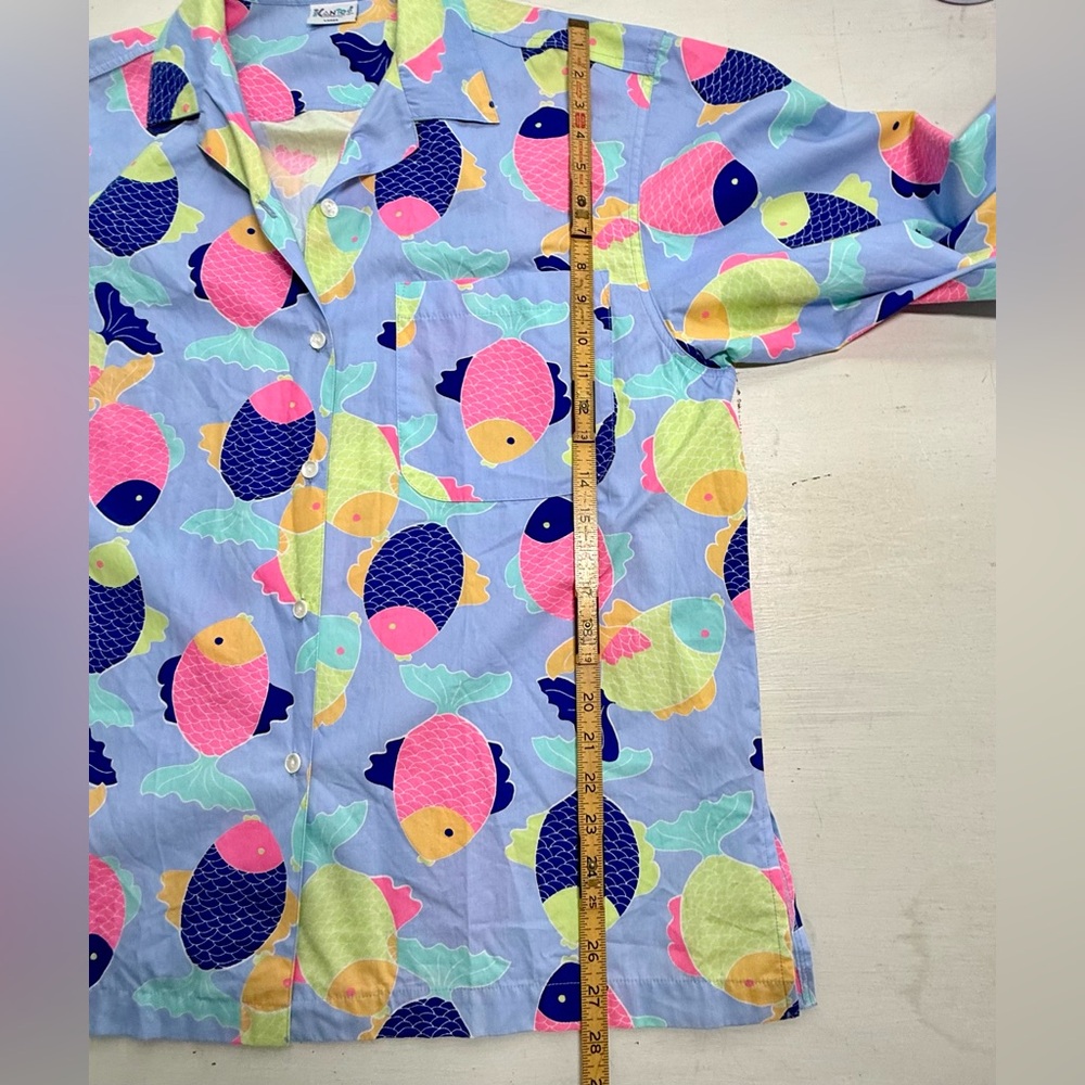 Vintage ICanTOO Casual Wear Long Sleeve Button Up 80’s Unisex Fish Shirt Size L - Picture 10 of 12